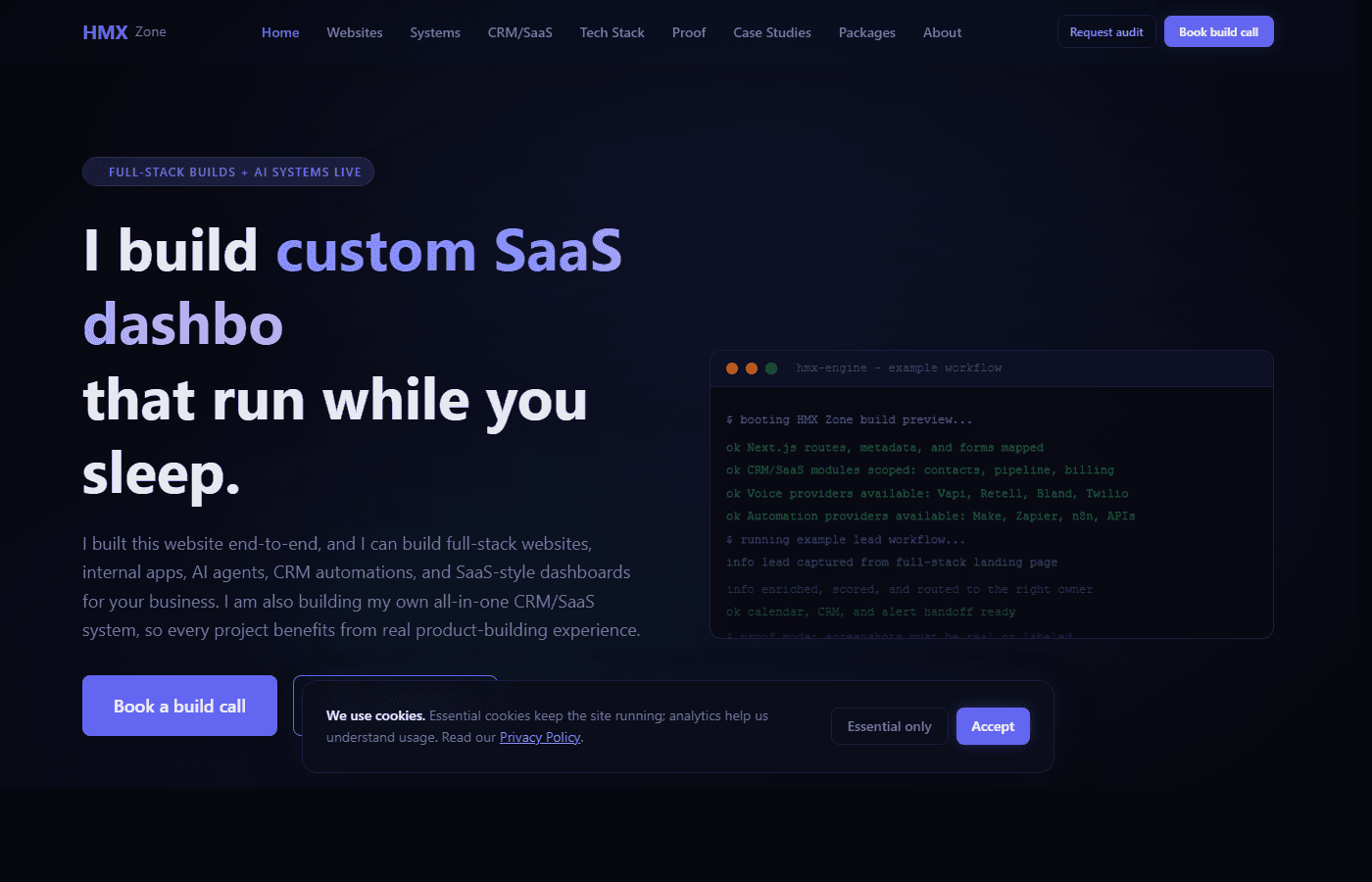 HMX Zone public homepage proof screenshot