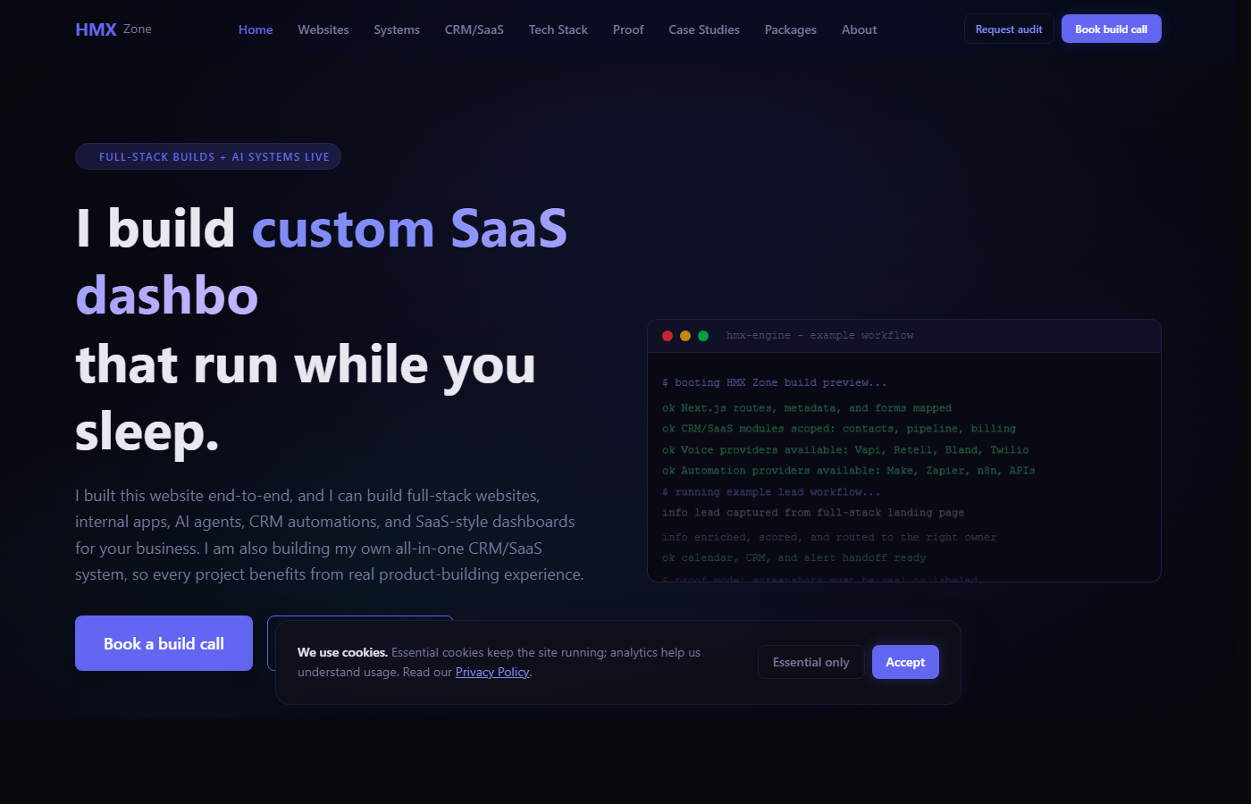 HMX Zone public homepage screenshot